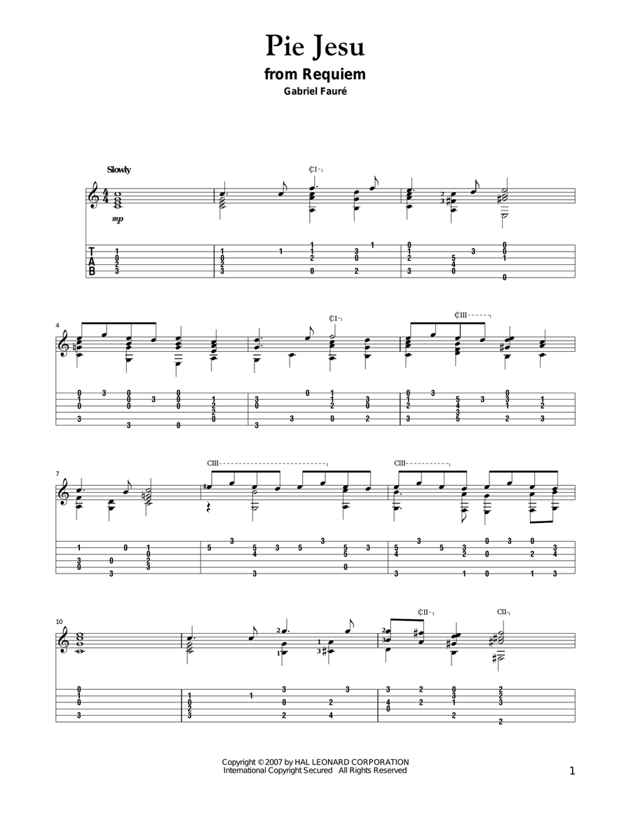 Pie Jesu Acoustic Guitar scores gallery preview page 1