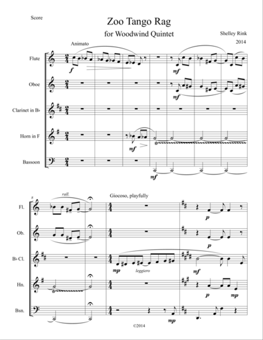 Zoo Tango Rag for Woodwind Quintet