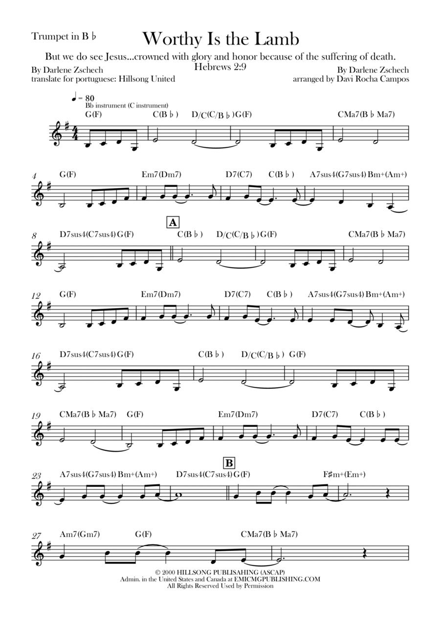 Worthy Is The Lamb B-Flat Trumpet scores gallery preview page 1
