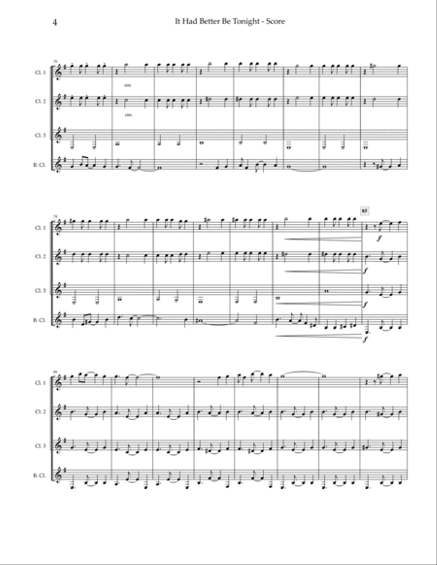 It Had Better Be Tonight Clarinet Quartet scores gallery preview page 5