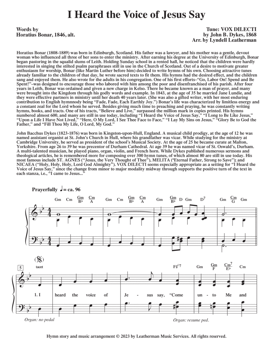 I Heard the Voice of Jesus Say Piano, Vocal, Guitar scores gallery preview page 1