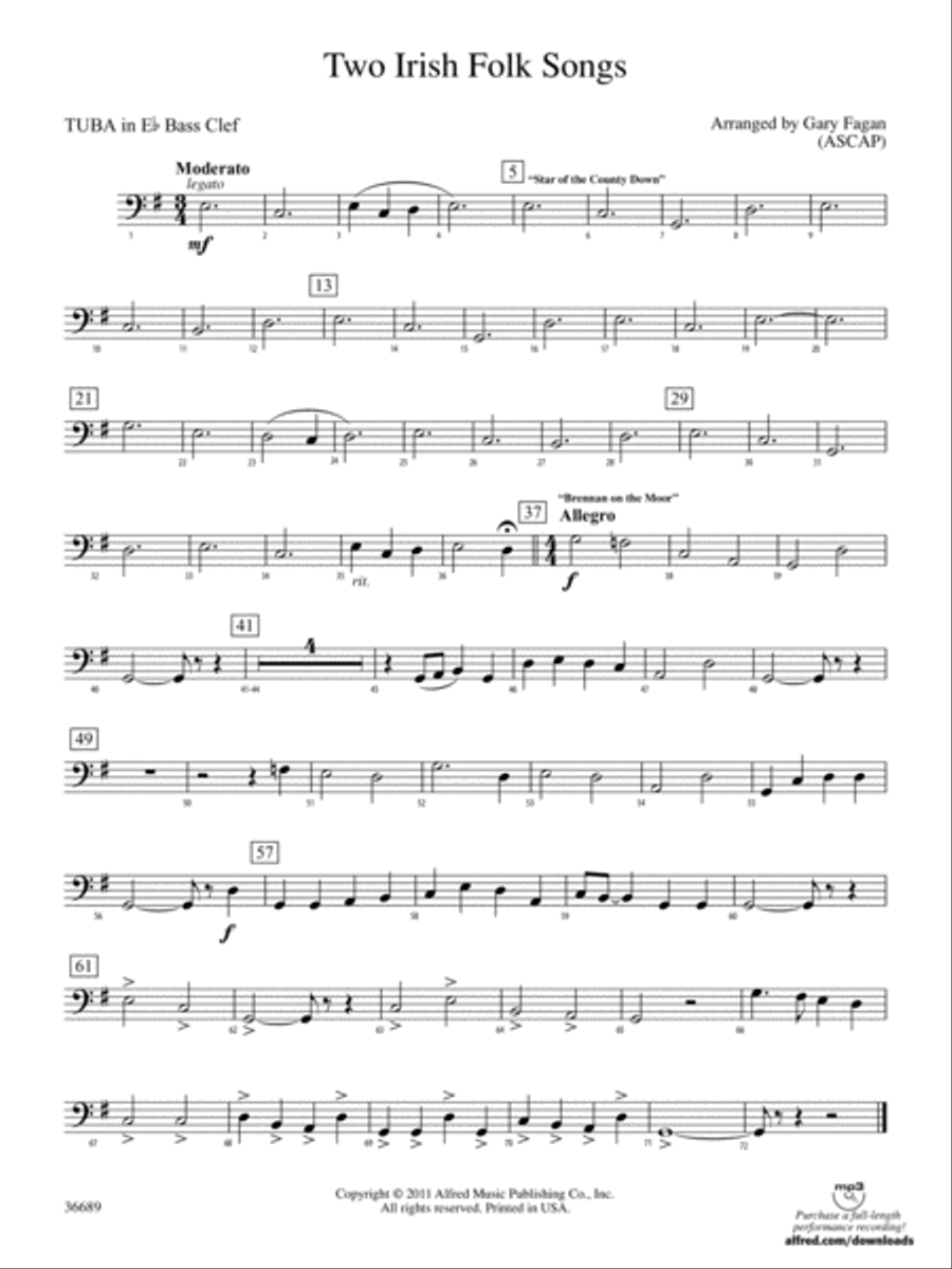 Two Irish Folk Songs: (World Part) E-flat Tuba B.C. Concert Band scores gallery preview page 1