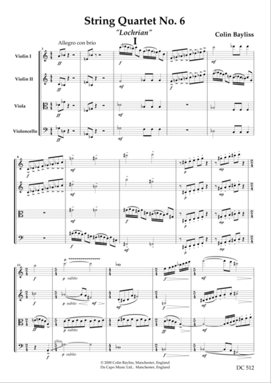 String Quartet No. 6 (Lochrian) (score) String Quartet scores gallery preview page 1