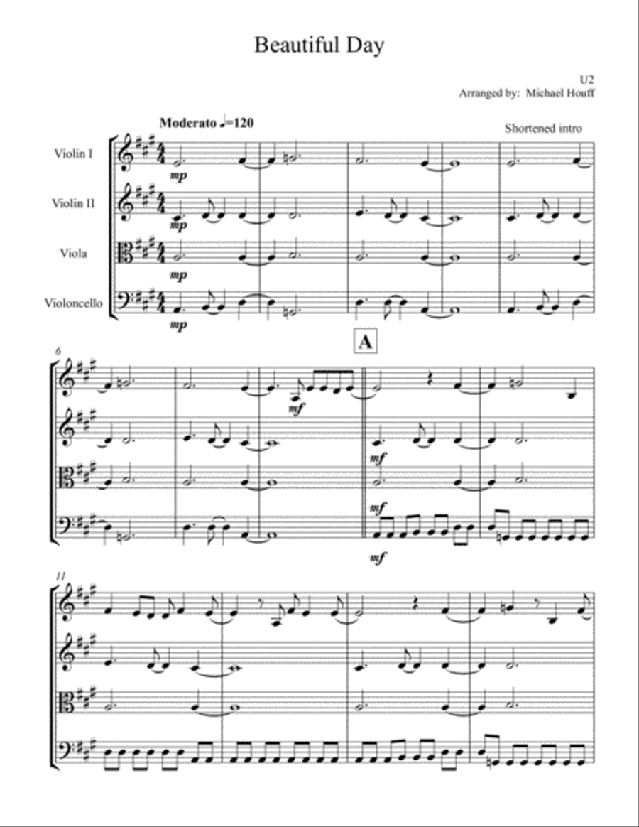Beautiful Day Beautiful Day String Quartet scores gallery preview page 1