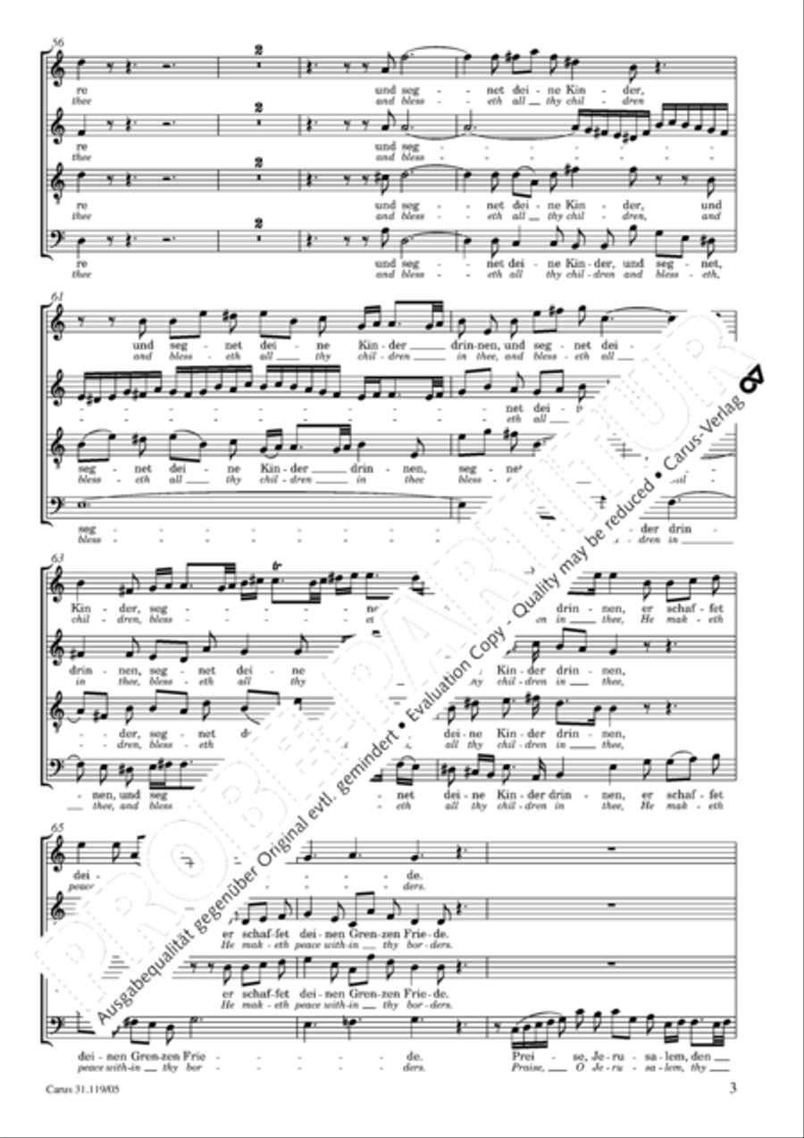 Praise the Lord, O Jerusalem (Preise, Jerusalem, den Herrn) 4-Part scores gallery preview page 4