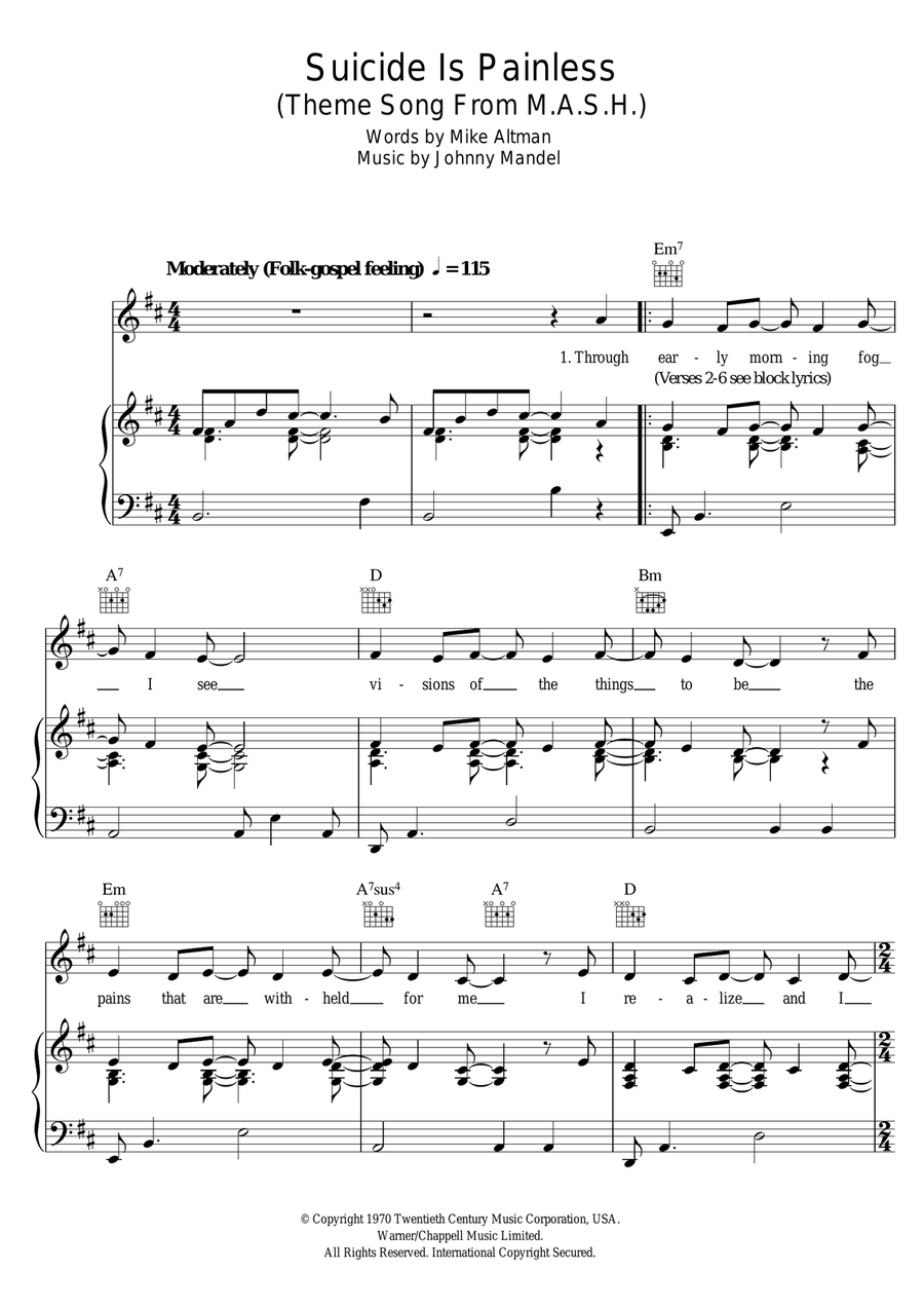 Song From M*A*S*H (Suicide Is Painless) Piano, Vocal scores gallery preview page 1