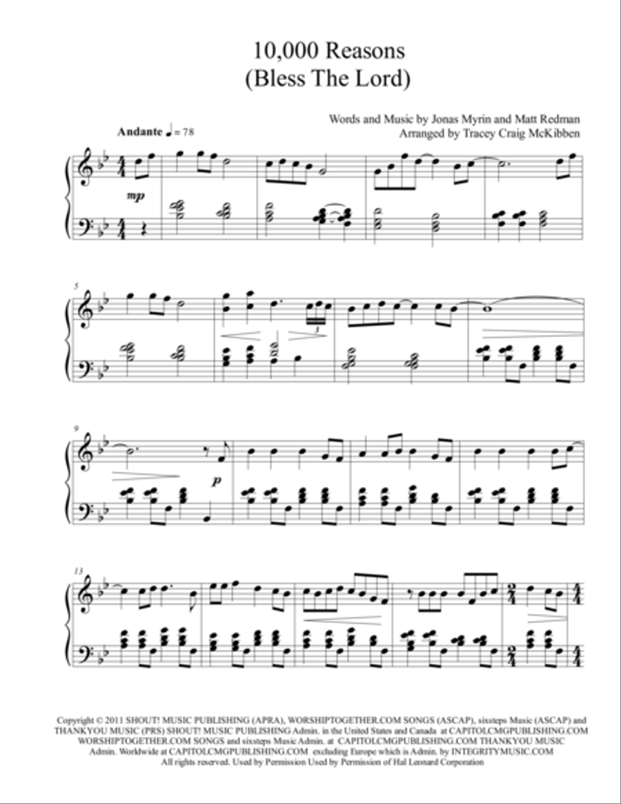 10,000 Reasons (Bless The Lord) Piano Solo scores gallery preview page 2
