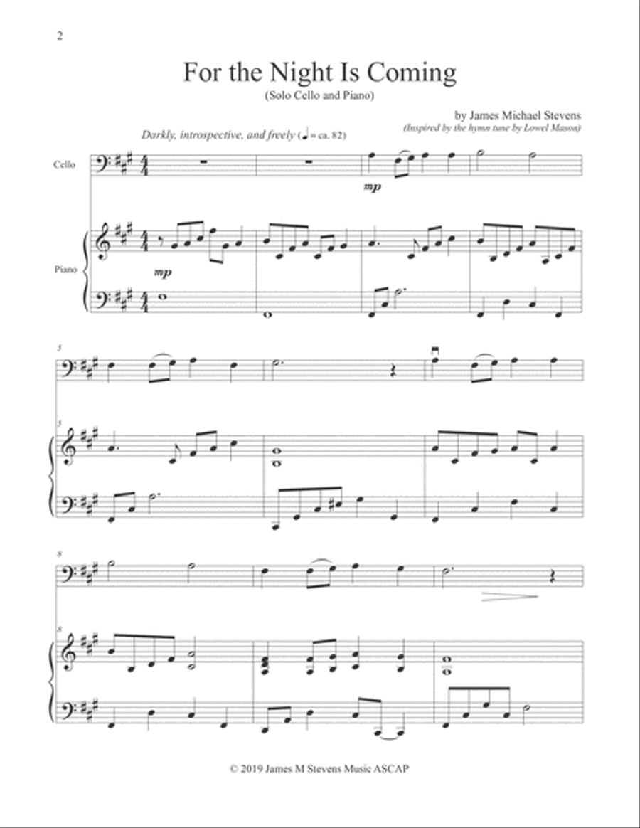 For the Night Is Coming - Cello & Piano Piano scores gallery preview page 2