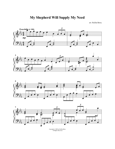 My Shepherd Will Supply My Need--for Piano Solo image number null