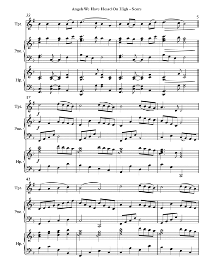Angels We Have Heard On High, Trio for Bb Trumpet, Harp and Piano Trumpet Trio scores gallery preview page 5