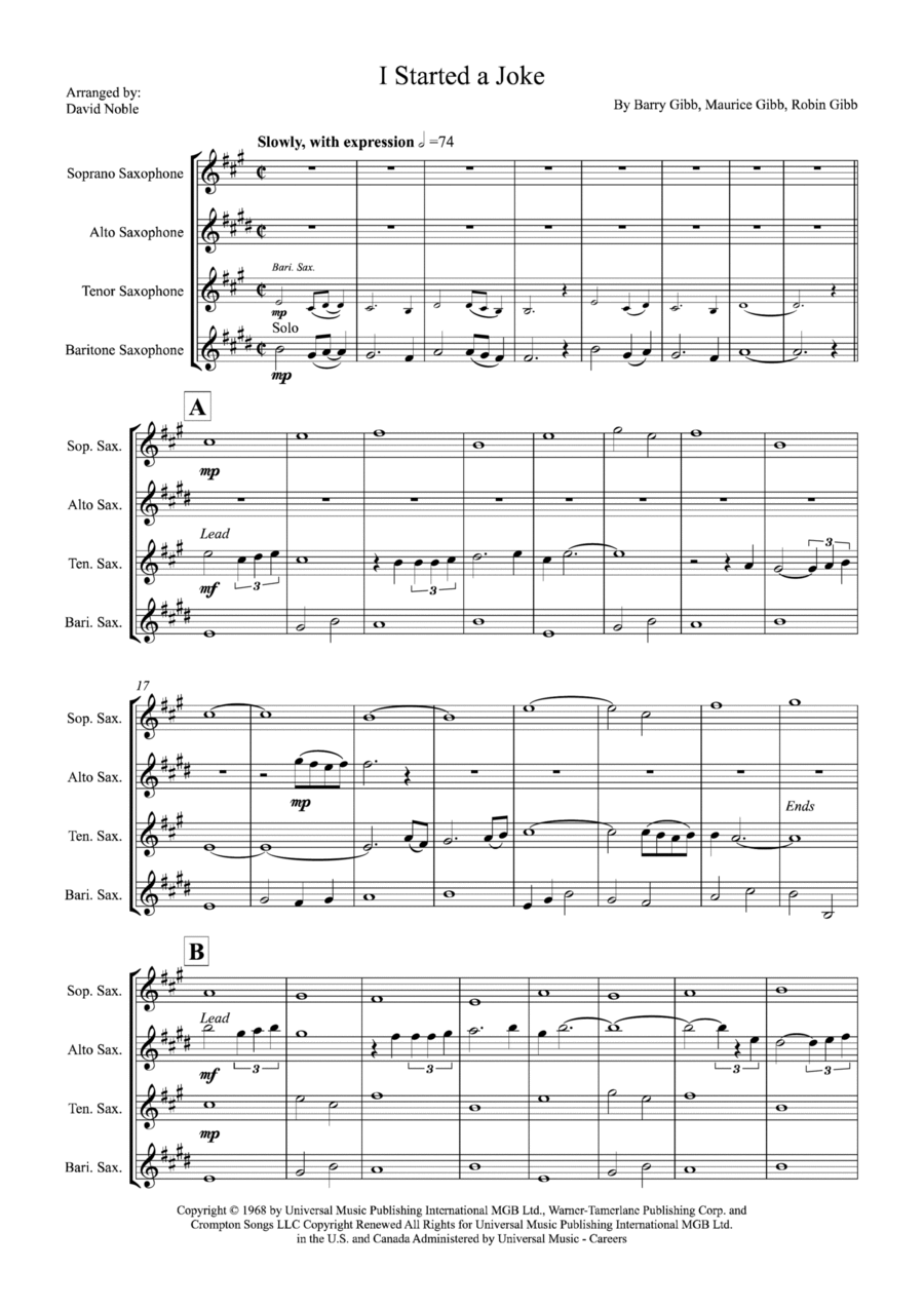 I Started A Joke Saxophone Quartet scores gallery preview page 1