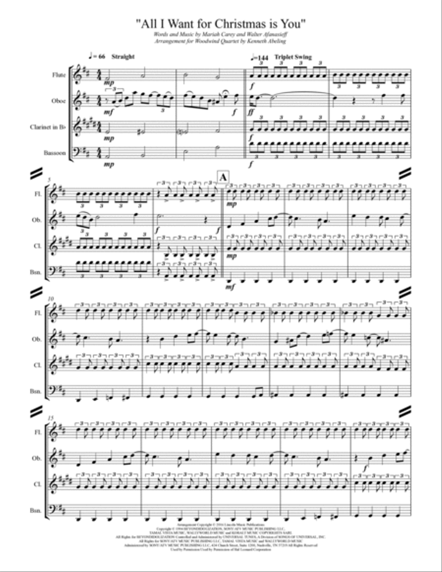 All I Want For Christmas Is You Woodwind Quartet scores gallery preview page 2