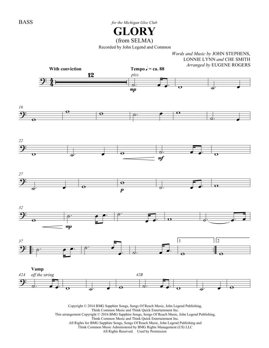 Glory (from Selma) (arr. Eugene Rogers) - Double Bass Choir scores gallery preview page 1