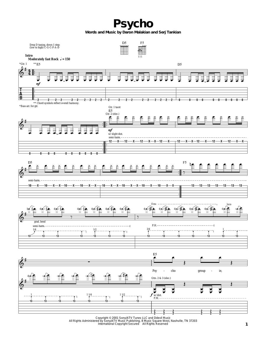 Psycho Electric Guitar scores gallery preview page 1