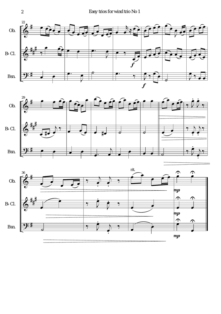 15 easy wind trios (oboe, clarinet, bassoon) Woodwind Trio scores gallery preview page 2