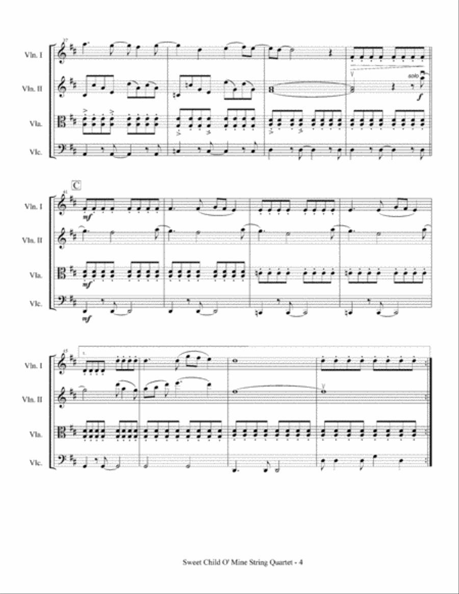 Sweet Child O' Mine String Quartet scores gallery preview page 5