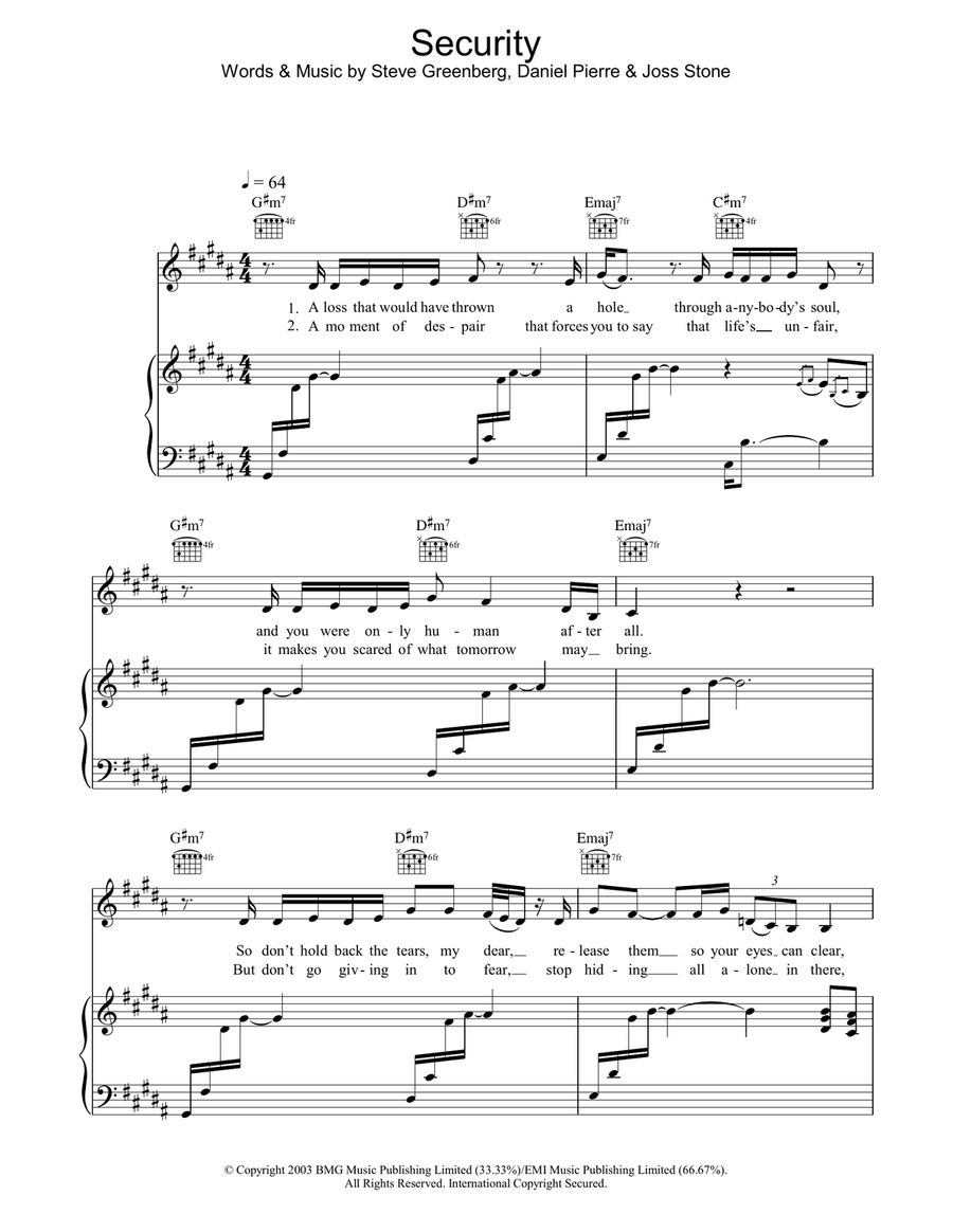 Security Piano, Vocal, Guitar scores gallery preview page 1