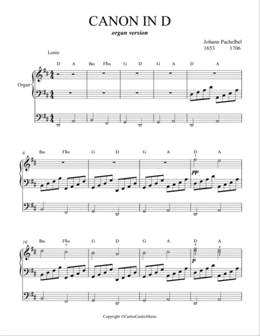 Canon in D for organ Organ Solo scores gallery preview page 1