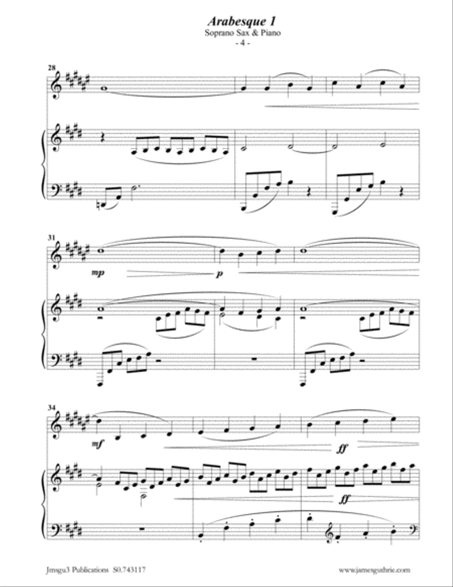 Debussy: Two Arabesques for Soprano Sax & Piano Soprano Saxophone scores gallery preview page 4