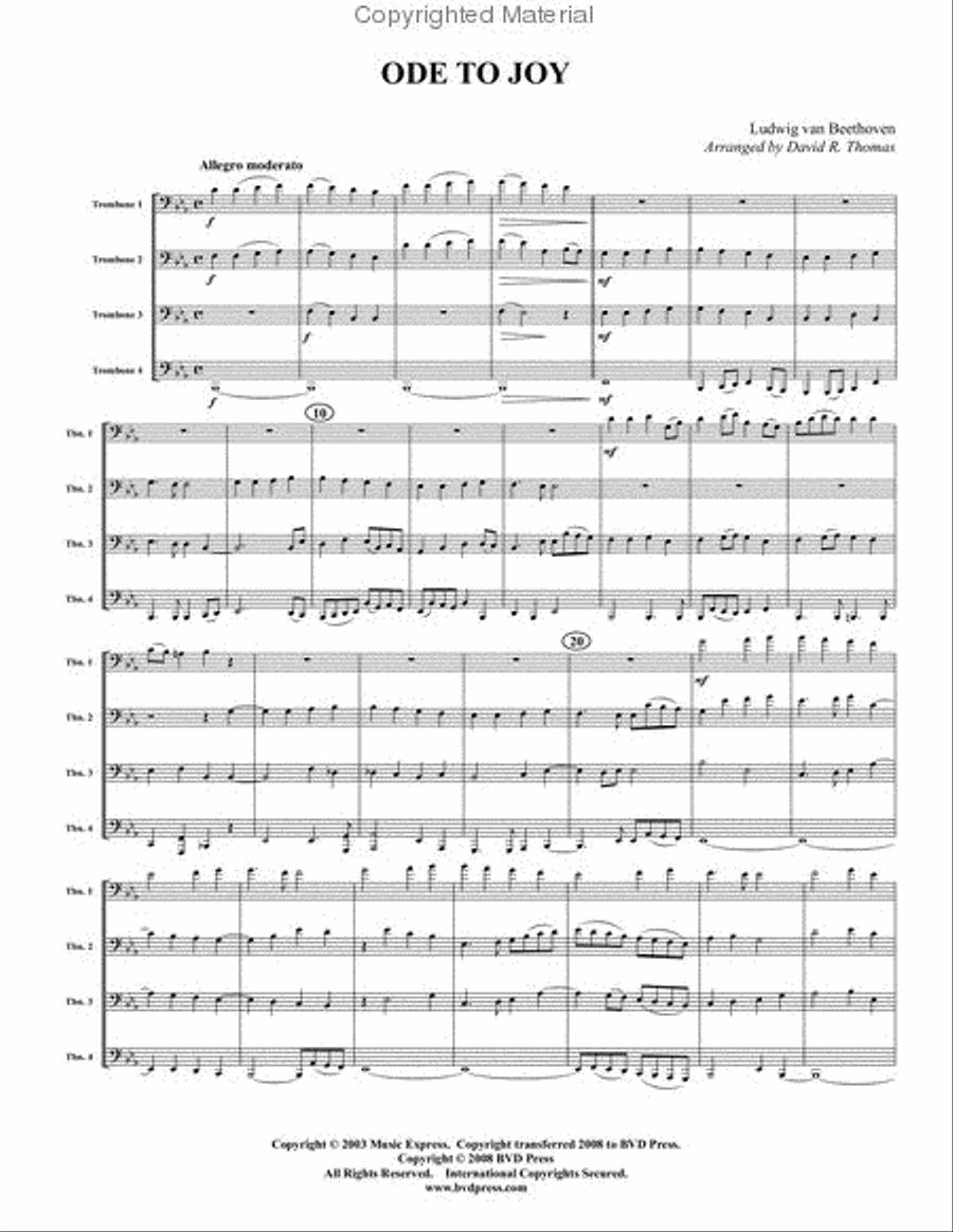 Ode to Joy Trombone Quartet scores gallery preview page 2