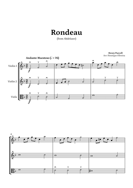 Rondeau from "Abdelazer Suite" by Henry Purcell - For Two Violins and Viola image number null