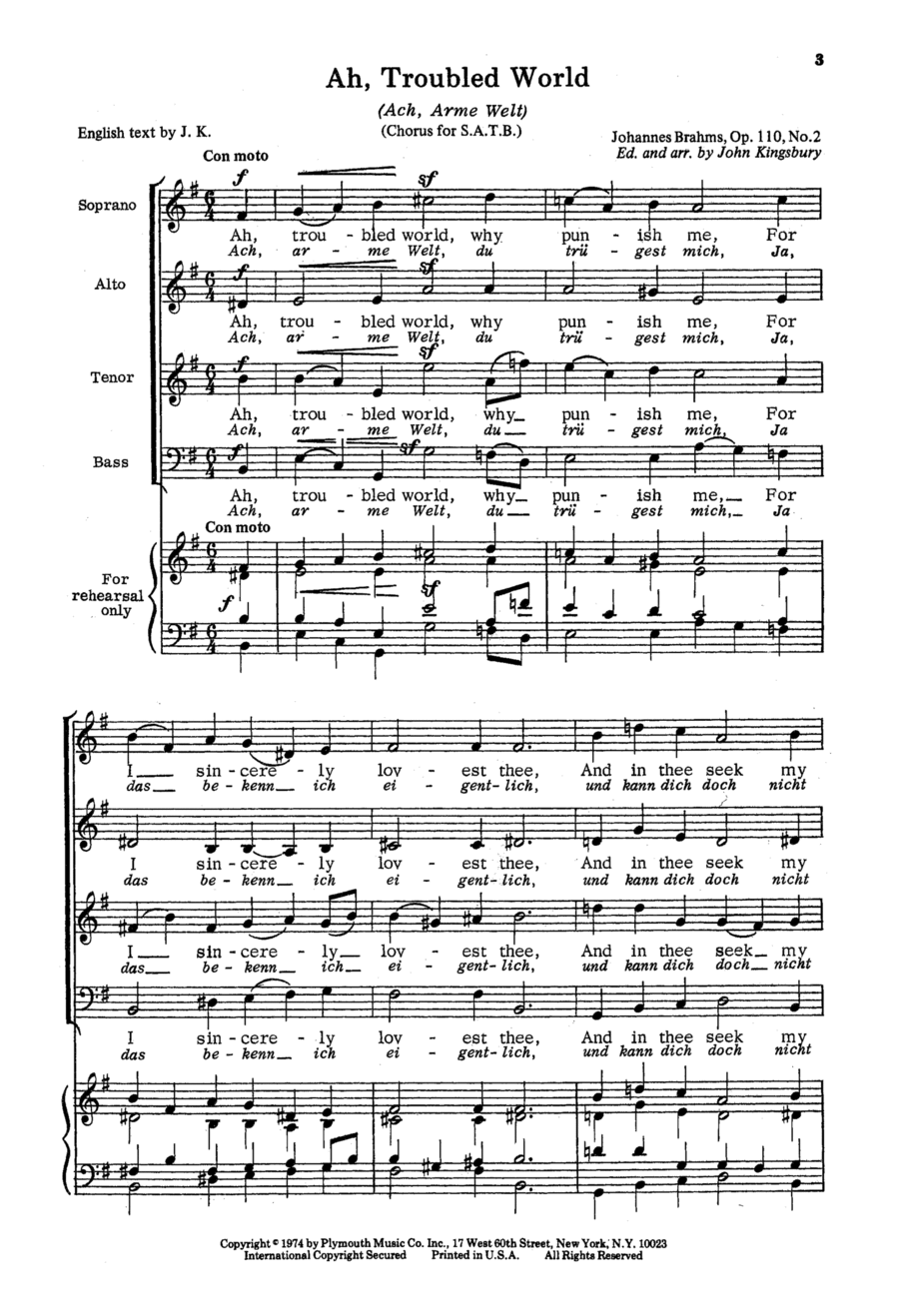 Ah, Troubled World Ah, Troubled World 4-Part scores gallery preview page 1