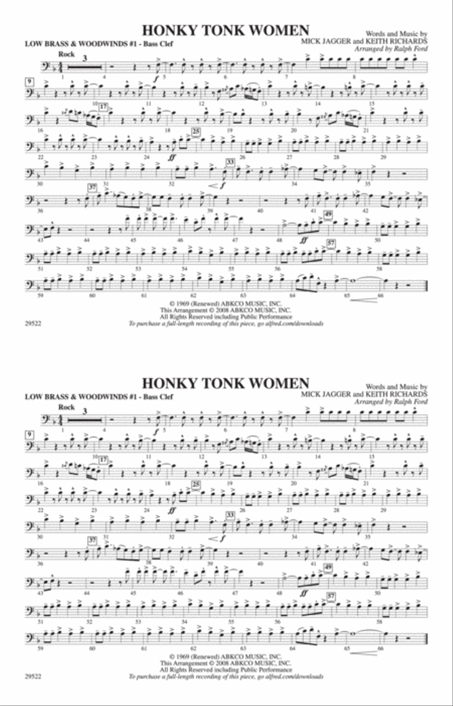 Honky Tonk Women: Low Brass & Woodwinds #1 - Bass Clef Marching Band scores gallery preview page 1