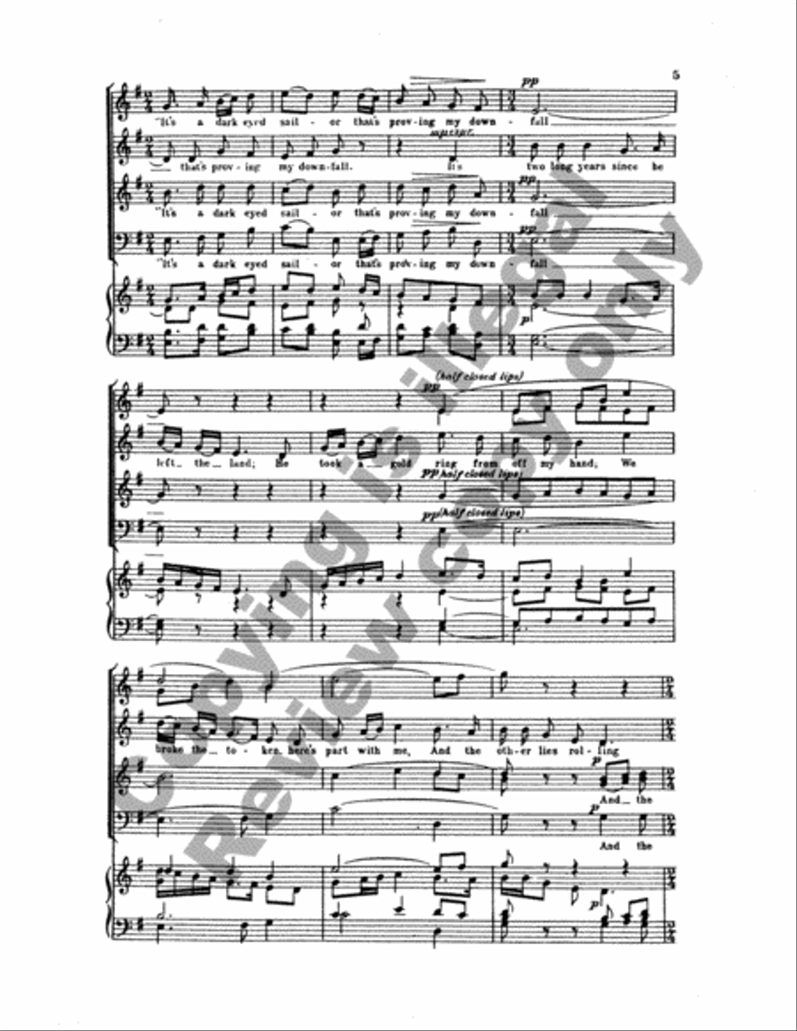 Five English Folk-Songs: 1. The Dark Eyed Sailor 4-Part scores gallery preview page 4