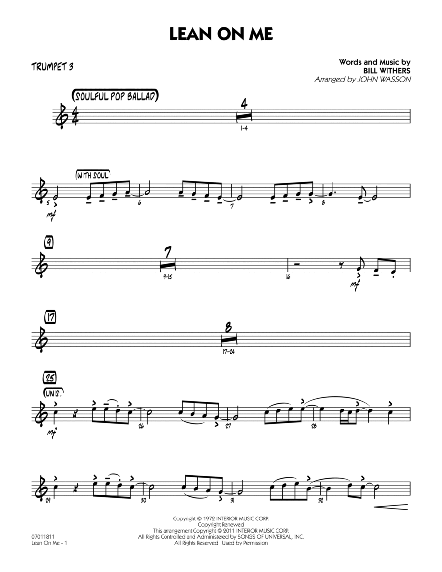 Lean On Me - Trumpet 3 Jazz Ensemble scores gallery preview page 1