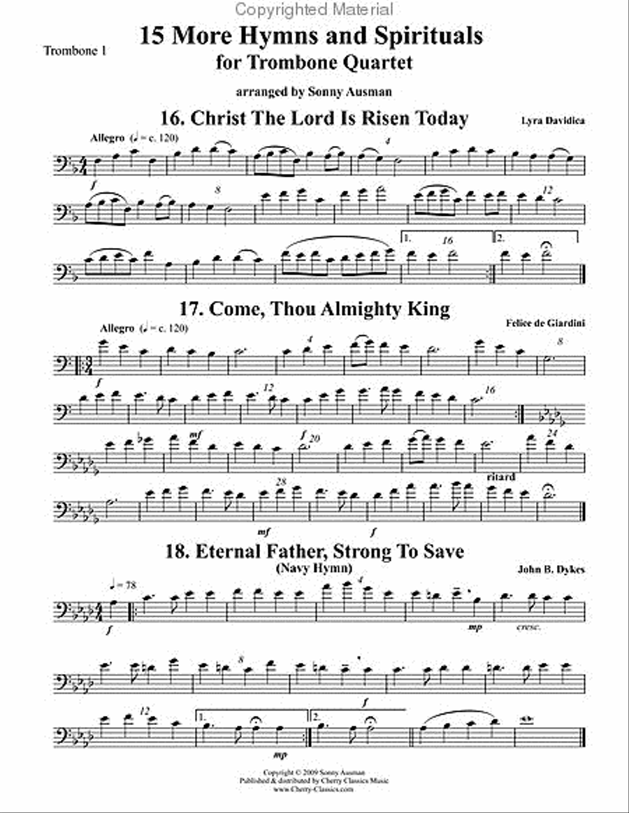 15 More Hymns & Spirtuals-Bass Clef Trombone Quartet scores gallery preview page 3