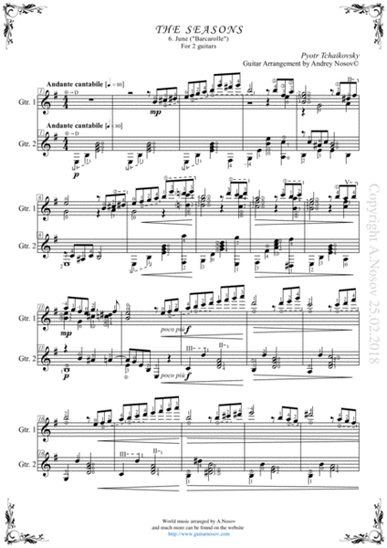 P.Tchaikovsky_The Seasons, June (Sheet music for 2 guitars) image number null