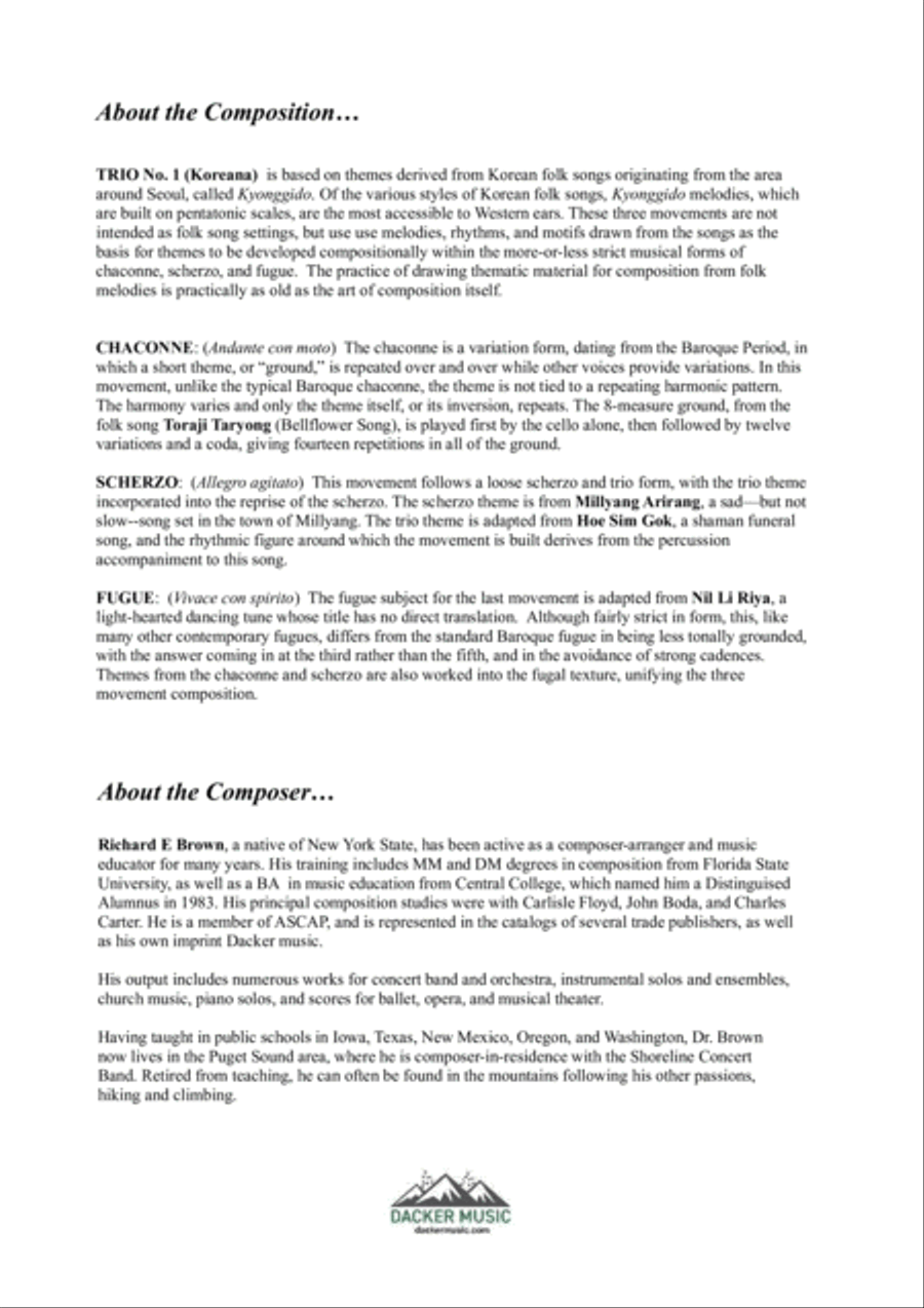 Trio No. 1 (Koreana) Piano Trio scores gallery preview page 2