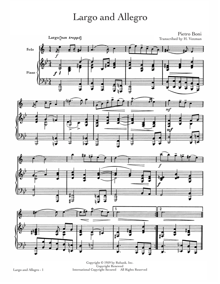 Largo And Allegro Largo And Allegro Tenor Saxophone scores gallery preview page 1