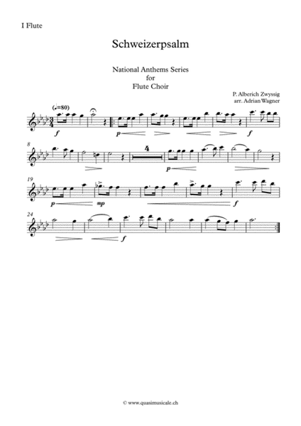 "Schweizerpsalm" (National Anthem of Switzerland) Flute Choir arr. Adrian Wagner image number null