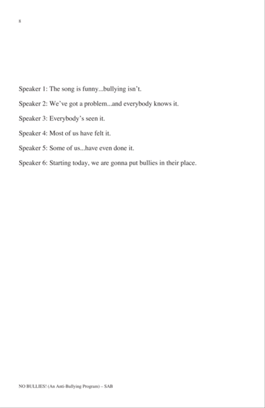 No Bullies! Get Real! 3-Part scores gallery preview page 6