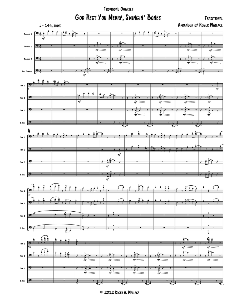 God Rest You Merry, Gentlemen (Trombone Quartet) Brass Quartet scores gallery preview page 1