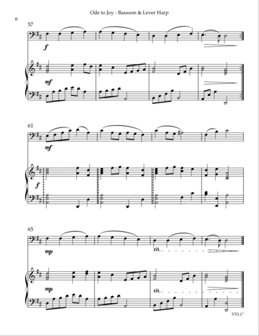 Ode to Joy, Duet for Bassoon & Lever Harp Bassoon scores gallery preview page 6