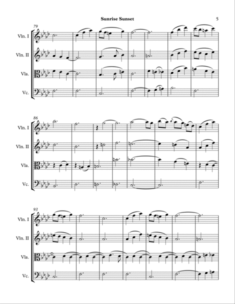 Sunrise, Sunset String Quartet scores gallery preview page 5