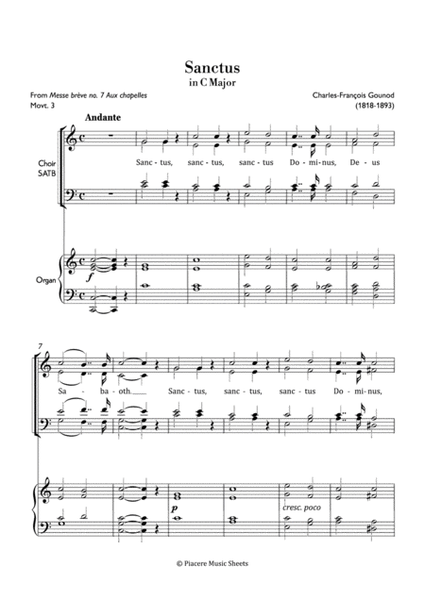 Gounod - Sanctus from Messe breve No.7 for SATB & Organ - Easy image number null