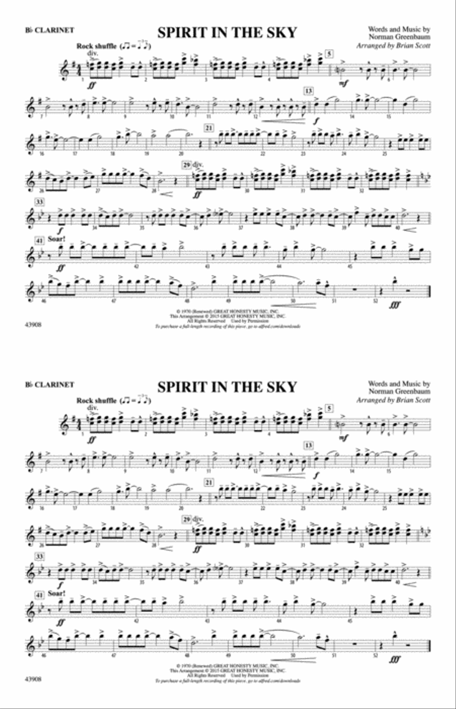 Spirit in the Sky (from Guardians of the Galaxy): 1st B-flat Clarinet Marching Band scores gallery preview page 1