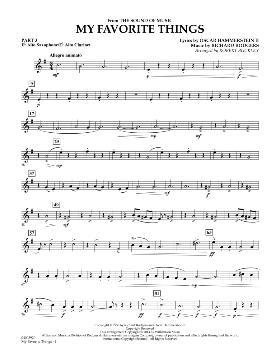 My Favorite Things (from The Sound of Music) - Pt.3 - Eb Alto Sax/Alto Clar. Concert Band scores gallery preview page 1