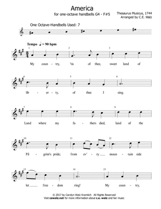 My Country 'Tis of Thee - One octave handbells G4 - F#5