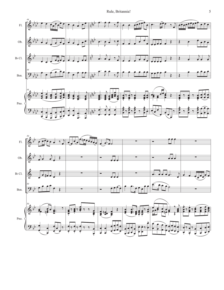 Rule, Britannia! (Woodwind Quartet and Piano) Woodwind Quartet scores gallery preview page 5