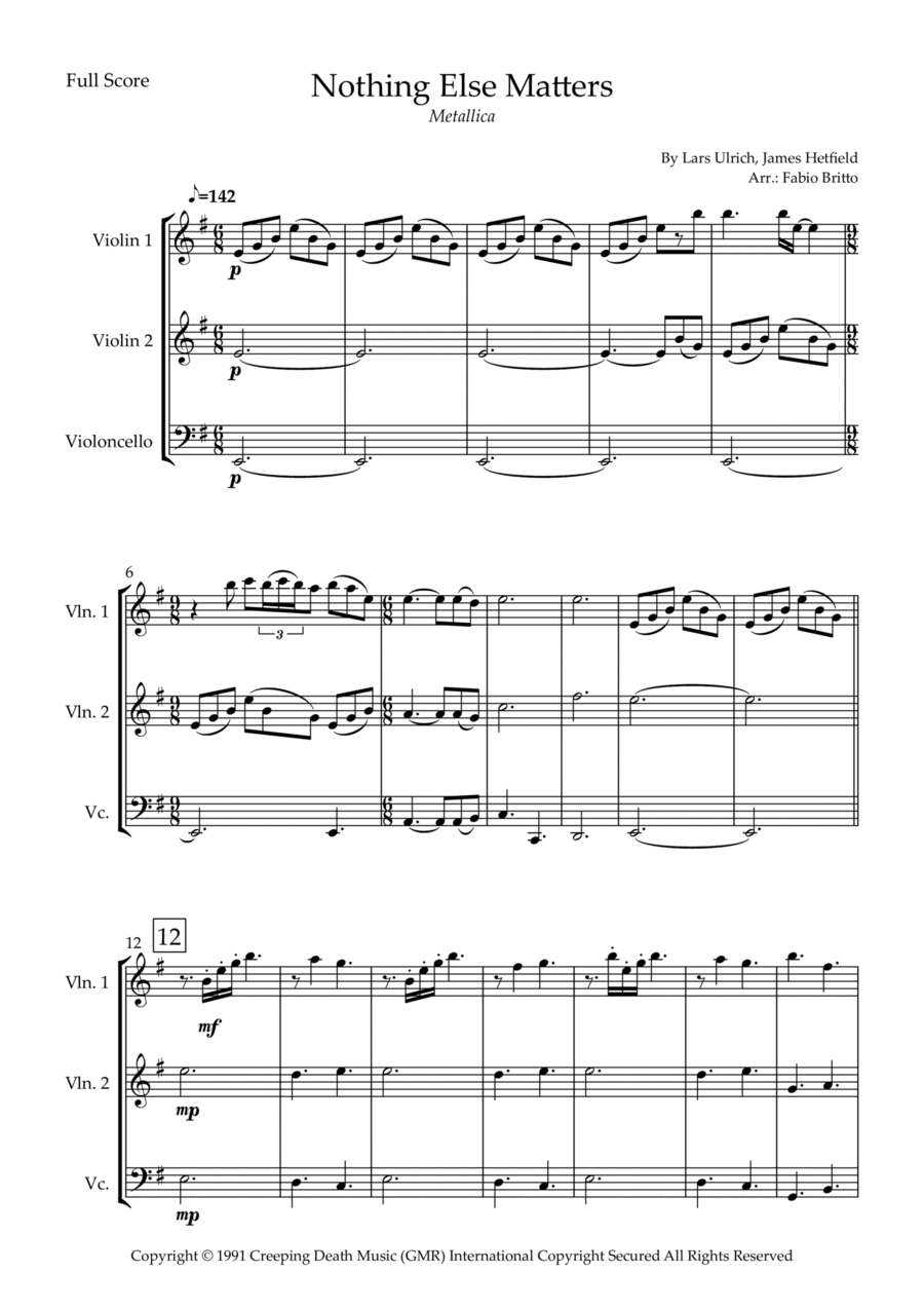 Nothing Else Matters String Trio scores gallery preview page 1