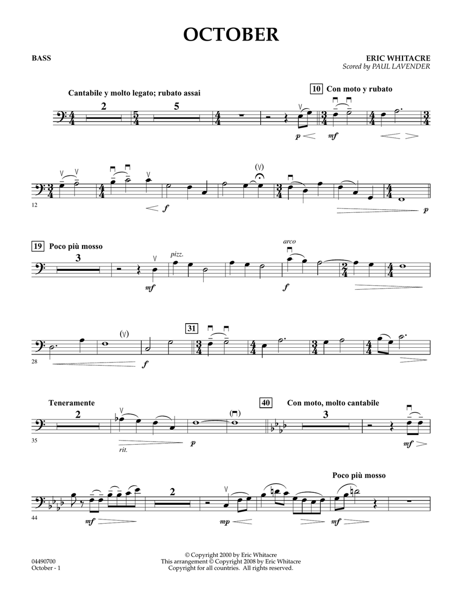 October - Bass (arr. Paul Lavender)