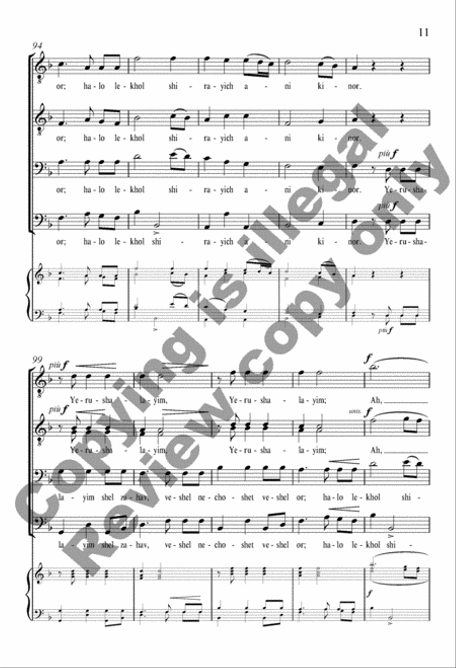 Yerushalayim Shel Zahav: (Jerusalem of Gold) TTBB scores gallery preview page 11
