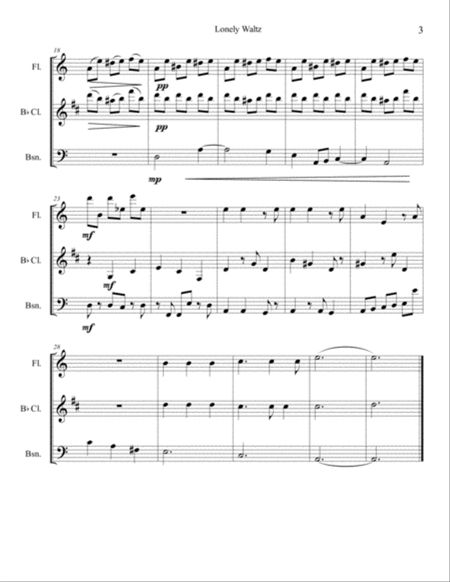 Lonely Waltz Woodwind Trio scores gallery preview page 4