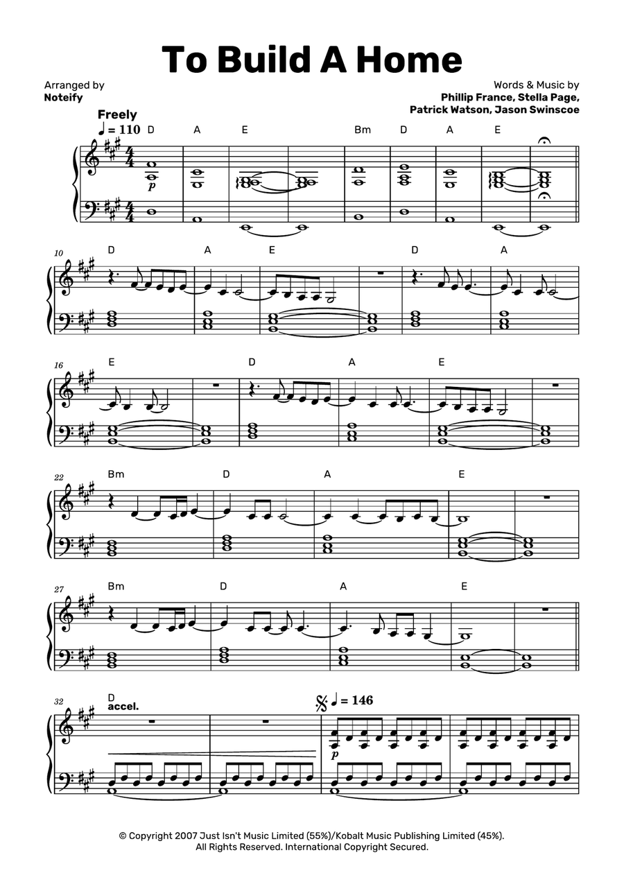 To Build A Home Piano Solo scores gallery preview page 1