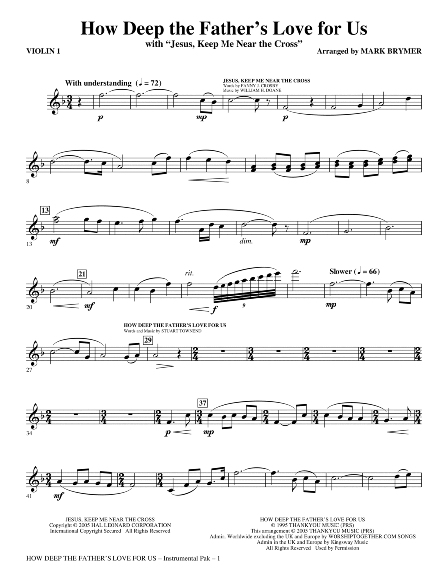 How Deep The Father's Love For Us (with Jesus Keep Me Near The Cross) - Violin 1 Choir scores gallery preview page 1