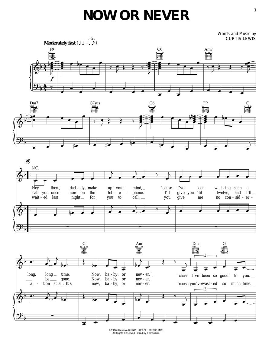Now Or Never Piano, Vocal, Guitar scores gallery preview page 1